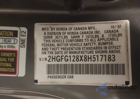 2008 Honda Civic Ex from USA, damaged, VIN 2HGFG128X8H517183